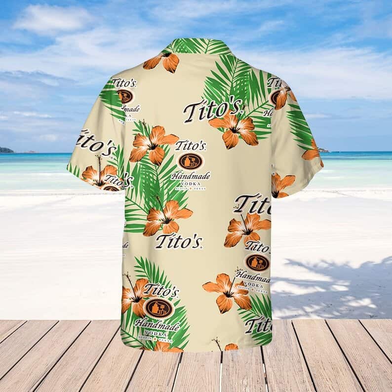 Tito's Vodka Hawaiian Shirt Hibiscus Flower And Palm Leaves Pattern Tito's Vodka Hawaiian Shirt Hibiscus Flower And Palm Leaves Pattern