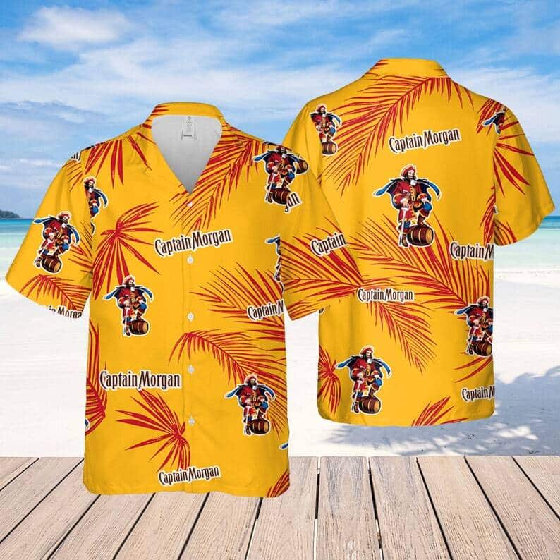 Captain Morgan Hawaiian Shirt Palm Leaves Pattern Summer Beach Gift Captain Morgan Hawaiian Shirt Palm Leaves Pattern Summer Beach Gift