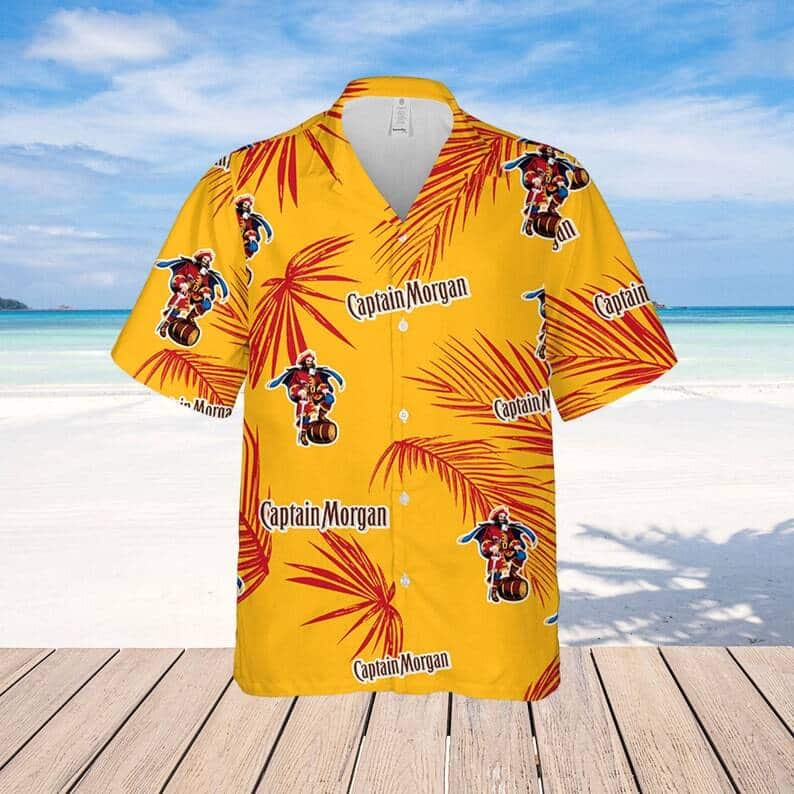 Captain Morgan Hawaiian Shirt Palm Leaves Pattern Summer Beach Gift Captain Morgan Hawaiian Shirt Palm Leaves Pattern Summer Beach Gift