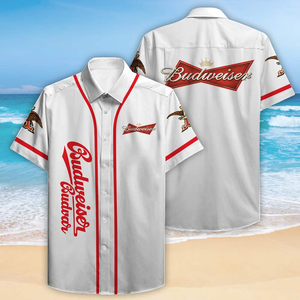 White Aloha Budweiser Hawaiian Shirt Father's Day Beer Gift White Aloha Budweiser Hawaiian Shirt Father's Day Beer Gift