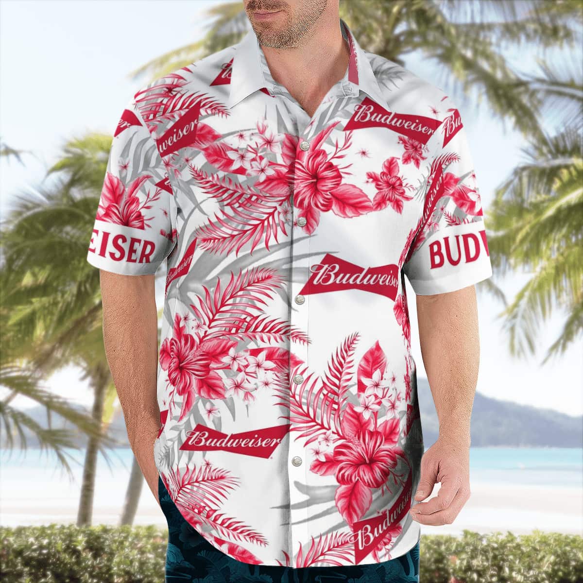 Budweiser Hawaiian Shirt Tropical Flower Pattern Beer Lovers Gift Budweiser Hawaiian Shirt Tropical Flower Pattern Beer Lovers Gift