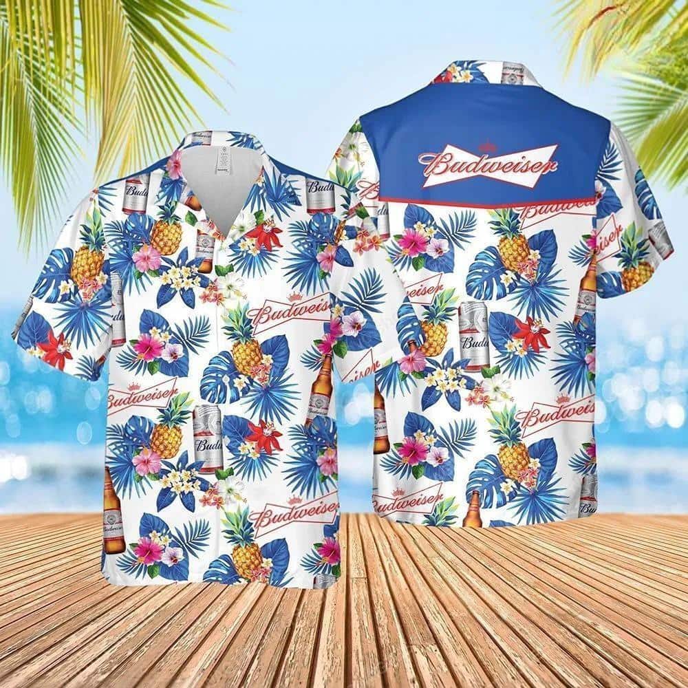 Budweiser Beer Hawaiian Shirt Tropical Flower Pattern