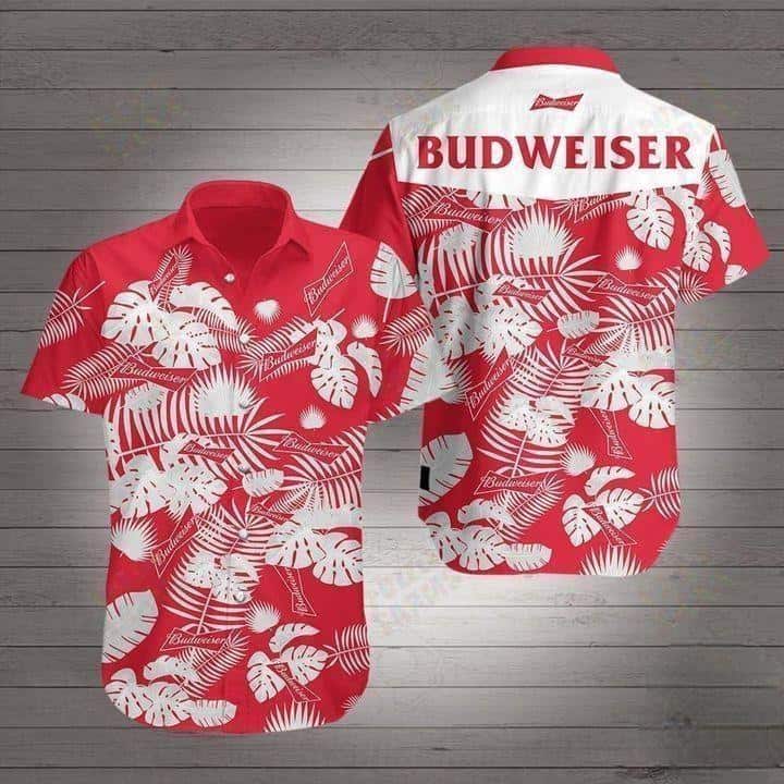 Budweiser Hawaiian Shirt Palm Leaves Pattern Best Beach Gift Budweiser Hawaiian Shirt Palm Leaves Pattern Best Beach Gift