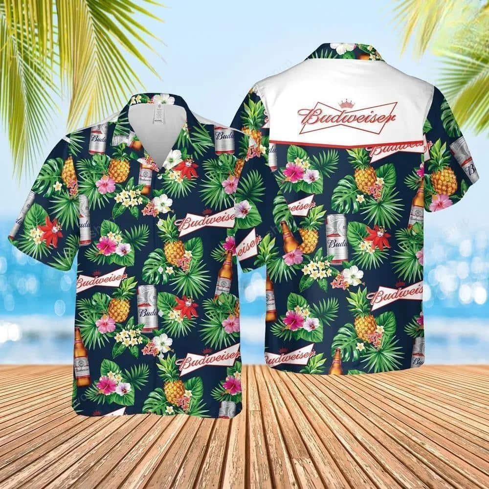 Budweiser Beer Hawaiian Shirt Tropical Flower Pattern Summer Gift
