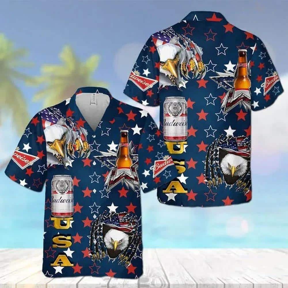 USA Flag Eagle Budweiser Beer Hawaiian Shirt Beach Lovers Gift