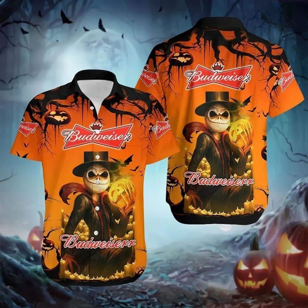 Budweiser Hawaiian Shirt Halloween Jack Skellington Budweiser Hawaiian Shirt Halloween Jack Skellington