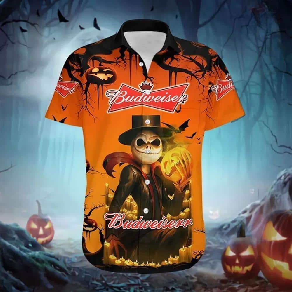 Budweiser Hawaiian Shirt Halloween Jack Skellington Budweiser Hawaiian Shirt Halloween Jack Skellington