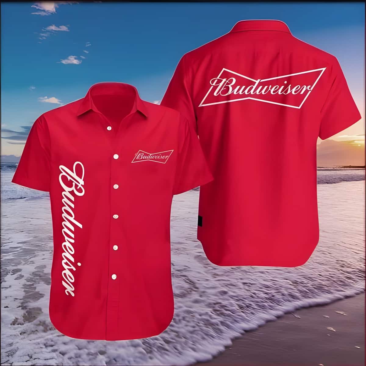 Red Aloha Budweiser Hawaiian Shirt Best Gift For Beer Lovers