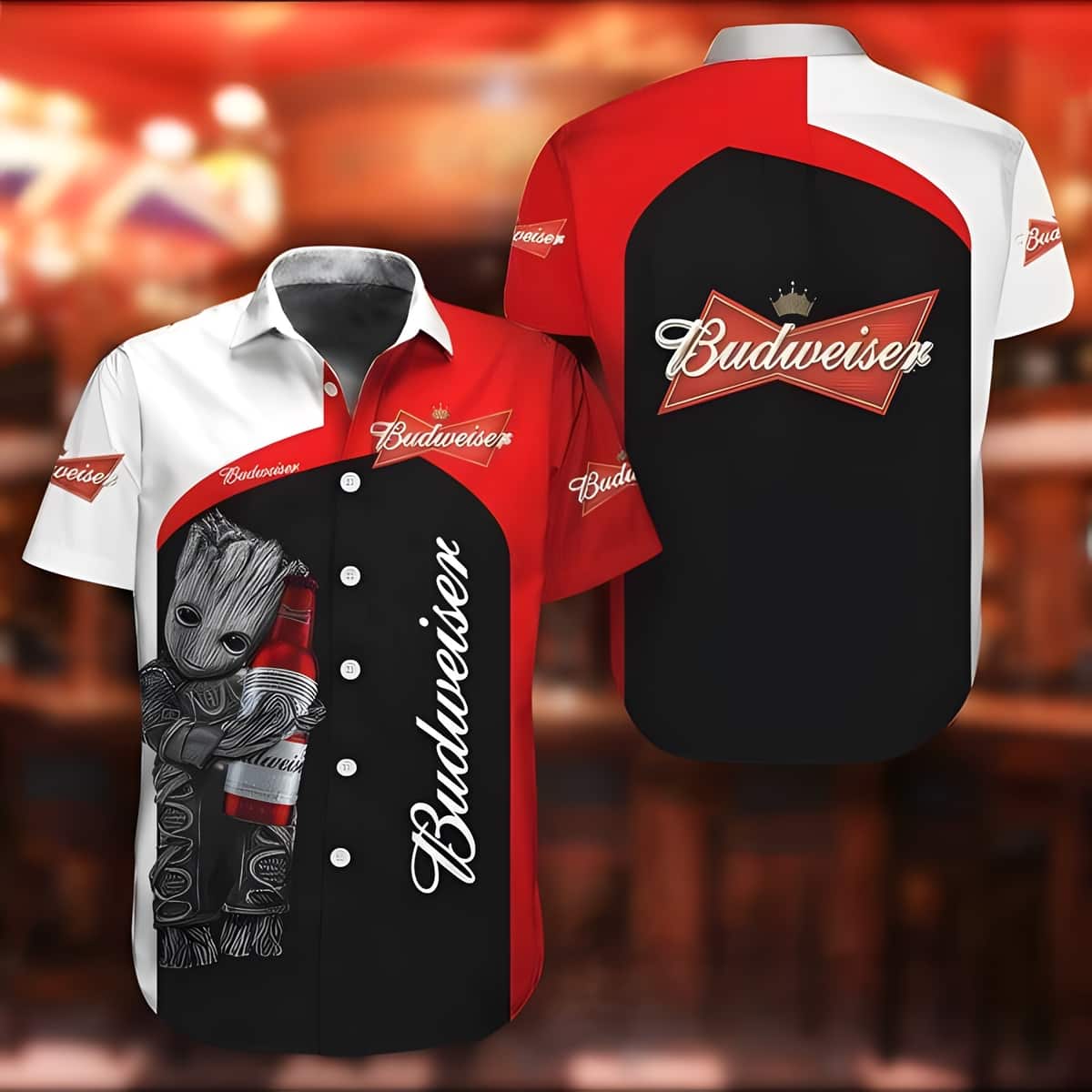 Baby Groot Loves Budweiser Beer Hawaiian Shirt Baby Groot Loves Budweiser Beer Hawaiian Shirt