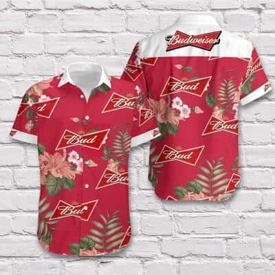 Budweiser Beer Hawaiian Shirt Red Hibiscus Flower Budweiser Beer Hawaiian Shirt Red Hibiscus Flower