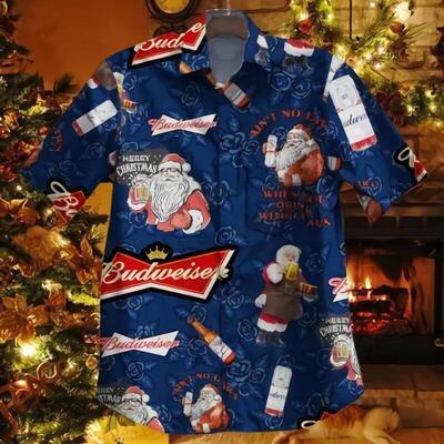 Santa Claus With Budweiser Hawaiian Shirt Christmas Gift For Beer Lovers Santa Claus With Budweiser Hawaiian Shirt Christmas Gift For Beer Lovers