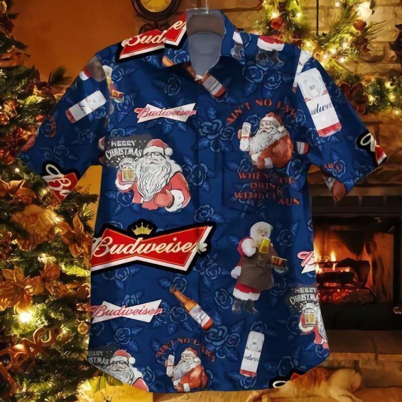 Santa Claus With Budweiser Hawaiian Shirt Christmas Gift For Beer Lovers Santa Claus With Budweiser Hawaiian Shirt Christmas Gift For Beer Lovers
