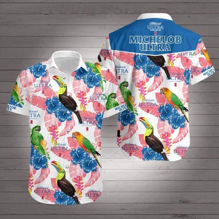 Michelob Ultra Hawaiian Shirt Bird And Hibiscus Flower