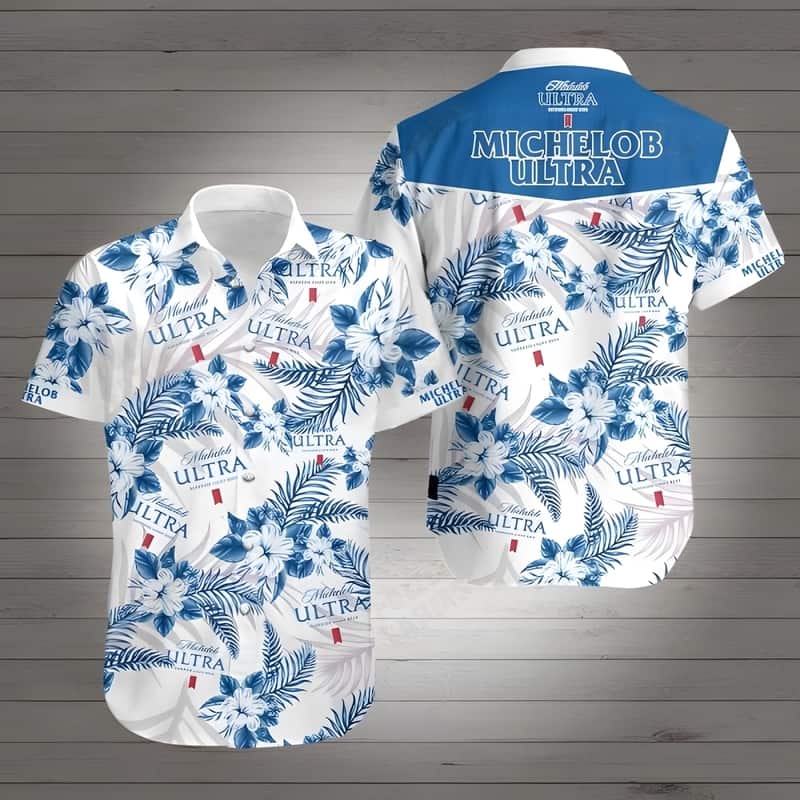 Michelob Ultra Hawaiian Shirt Blue Hibiscus Flower Gift For Beer Drinkers Michelob Ultra Hawaiian Shirt Blue Hibiscus Flower Gift For Beer Drinkers