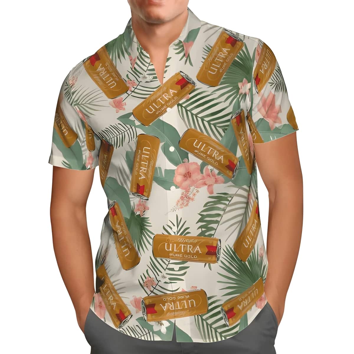 Michelob Ultra Pure Gold Hawaiian Shirt Tropical Flower Hawaii Michelob Ultra Pure Gold Hawaiian Shirt Tropical Flower Hawaii