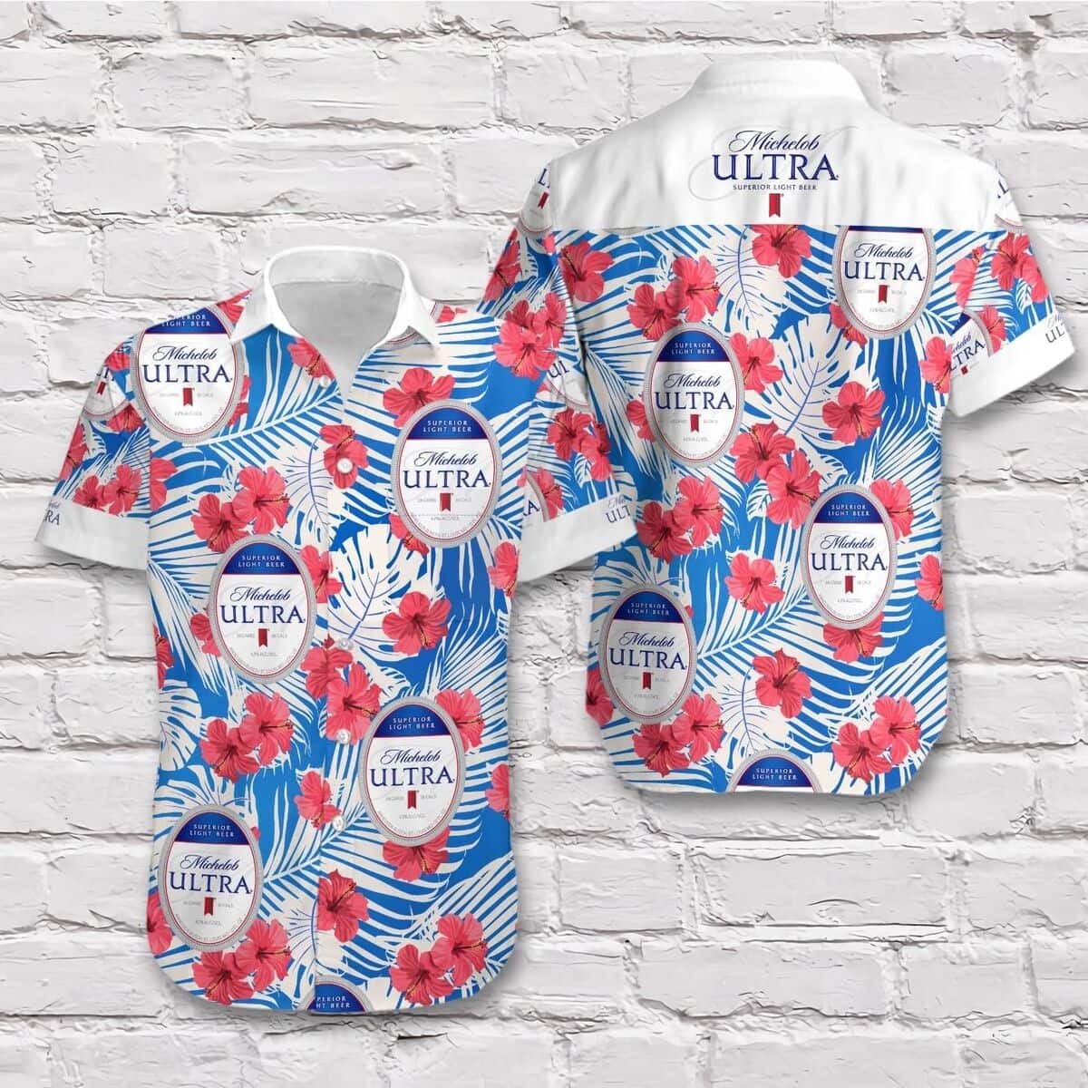 Michelob Ultra Beer Hawaiian Shirt Hibiscus Flowers And Palm Leaves Michelob Ultra Beer Hawaiian Shirt Hibiscus Flowers And Palm Leaves