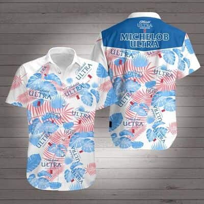Michelob Ultra Hawaiian Shirt Tropical Palm Leaves