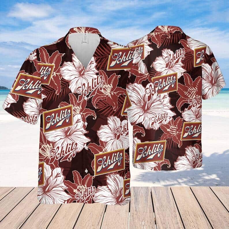 Schlitz Beer Tropical Flower Pattern Hawaiian Shirt Schlitz Beer Tropical Flower Pattern Hawaiian Shirt