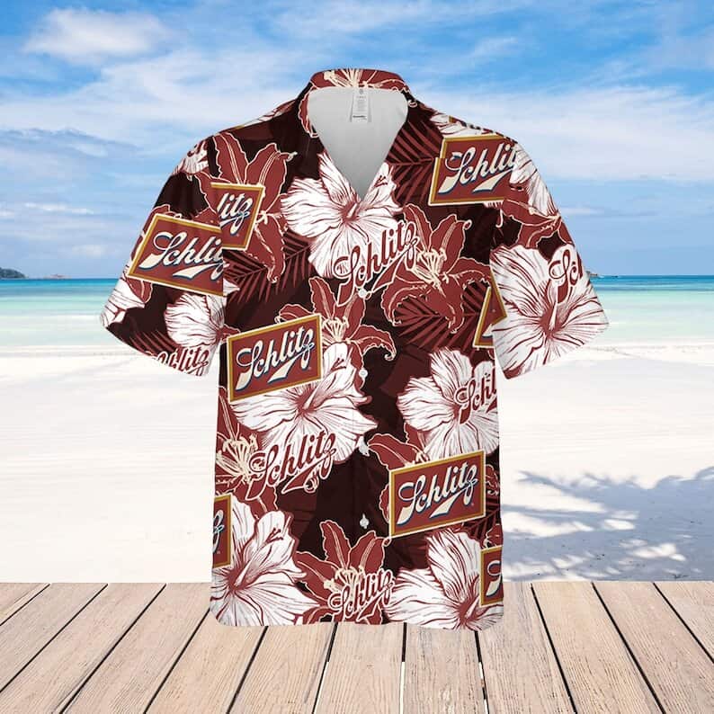 Schlitz Beer Tropical Flower Pattern Hawaiian Shirt Schlitz Beer Tropical Flower Pattern Hawaiian Shirt