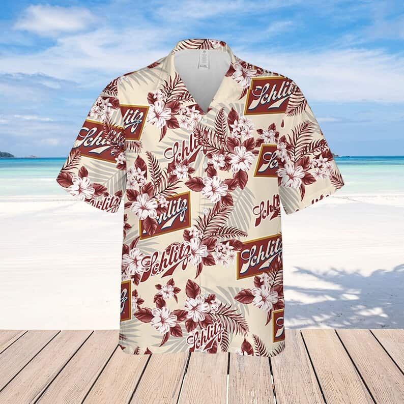Schlitz Beer Flower Pattern Hawaiian Shirt