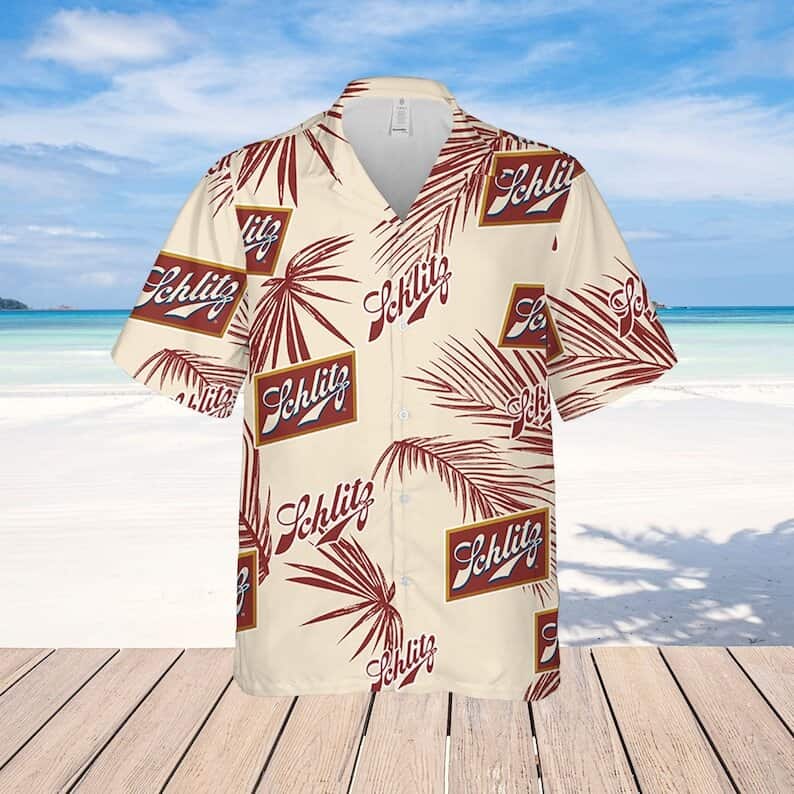 Schlitz Beer Palm Leaves Pattern Hawaiian Shirt