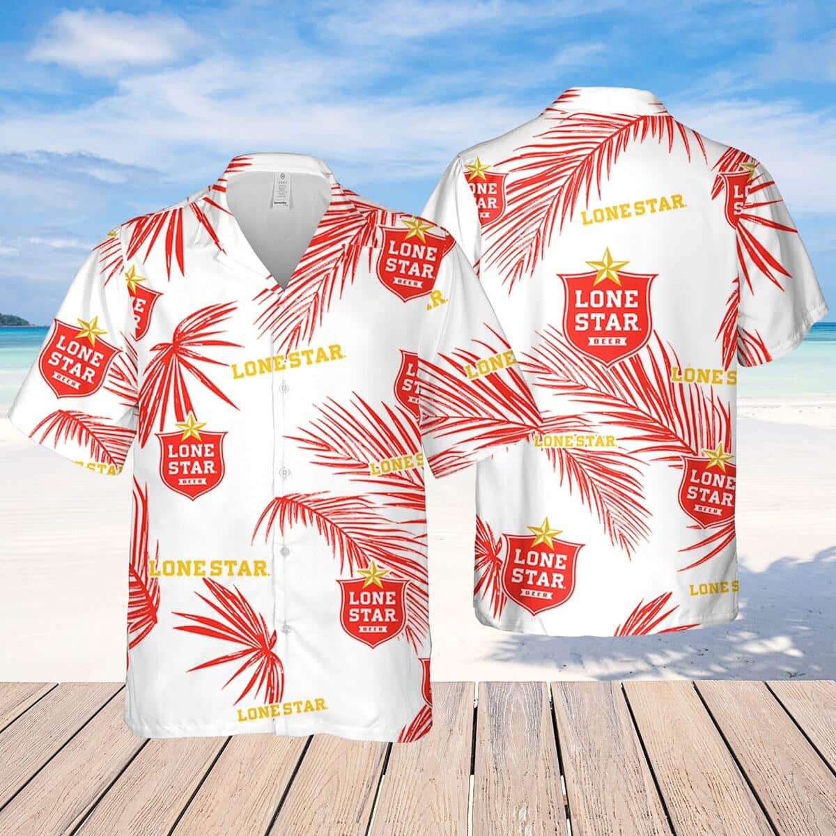 Lone Star Beer Tropical Palm Leaves Hawaiian Shirt