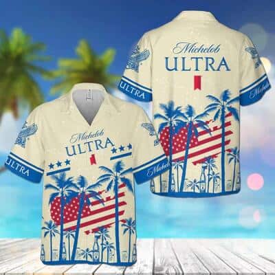 Summer Vibes Michelob Ultra Beer Hawaiian Shirt USA Flag Tropical Palm Tree Summer Vibes Michelob Ultra Beer Hawaiian Shirt USA Flag Tropical Palm Tree