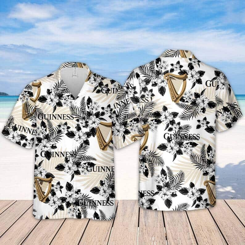 Guinness Beer Hawaiian Shirt Hibiscus Flower Pattern Gift For Beach Trip