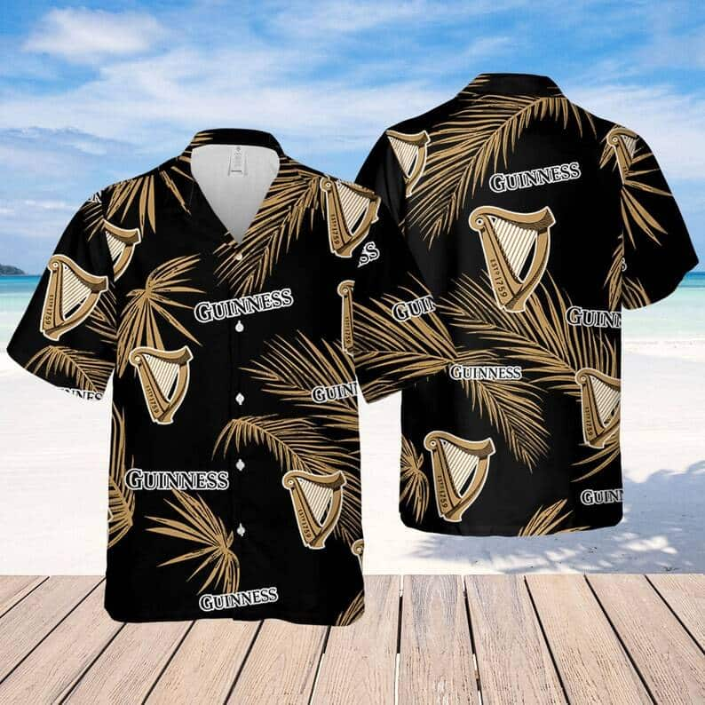 Guinness Hawaiian Shirt Palm Leaves Pattern Beach Lovers Gift