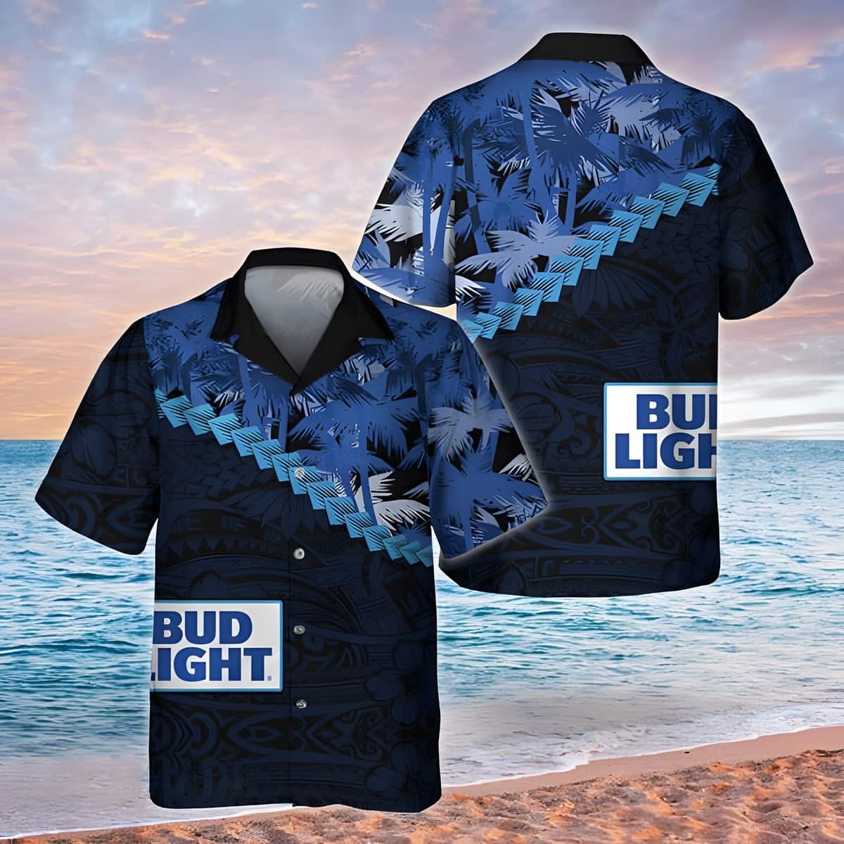 Bud Light Hawaiian Shirt Palm Tree Polynesian Pattern Bud Light Hawaiian Shirt Palm Tree Polynesian Pattern