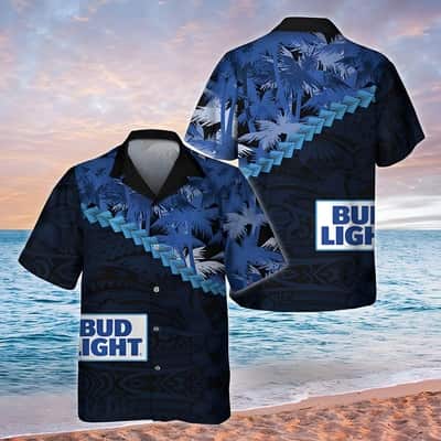Bud Light Hawaiian Shirt Palm Tree Polynesian Pattern Bud Light Hawaiian Shirt Palm Tree Polynesian Pattern