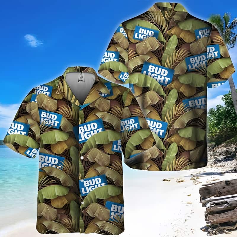 Bud Light Beer Hawaiian Shirt Banana Leaves Pattern All Over Print Bud Light Beer Hawaiian Shirt Banana Leaves Pattern All Over Print