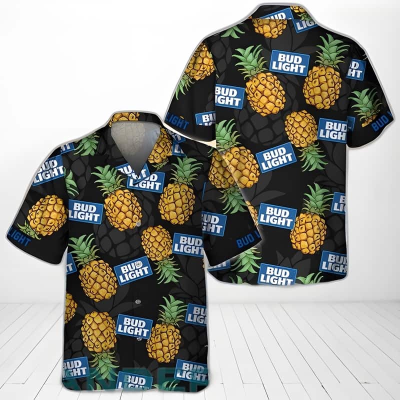 Black Aloha Pineapple Bud Light Hawaiian Shirt Beach Lovers Gift Black Aloha Pineapple Bud Light Hawaiian Shirt Beach Lovers Gift