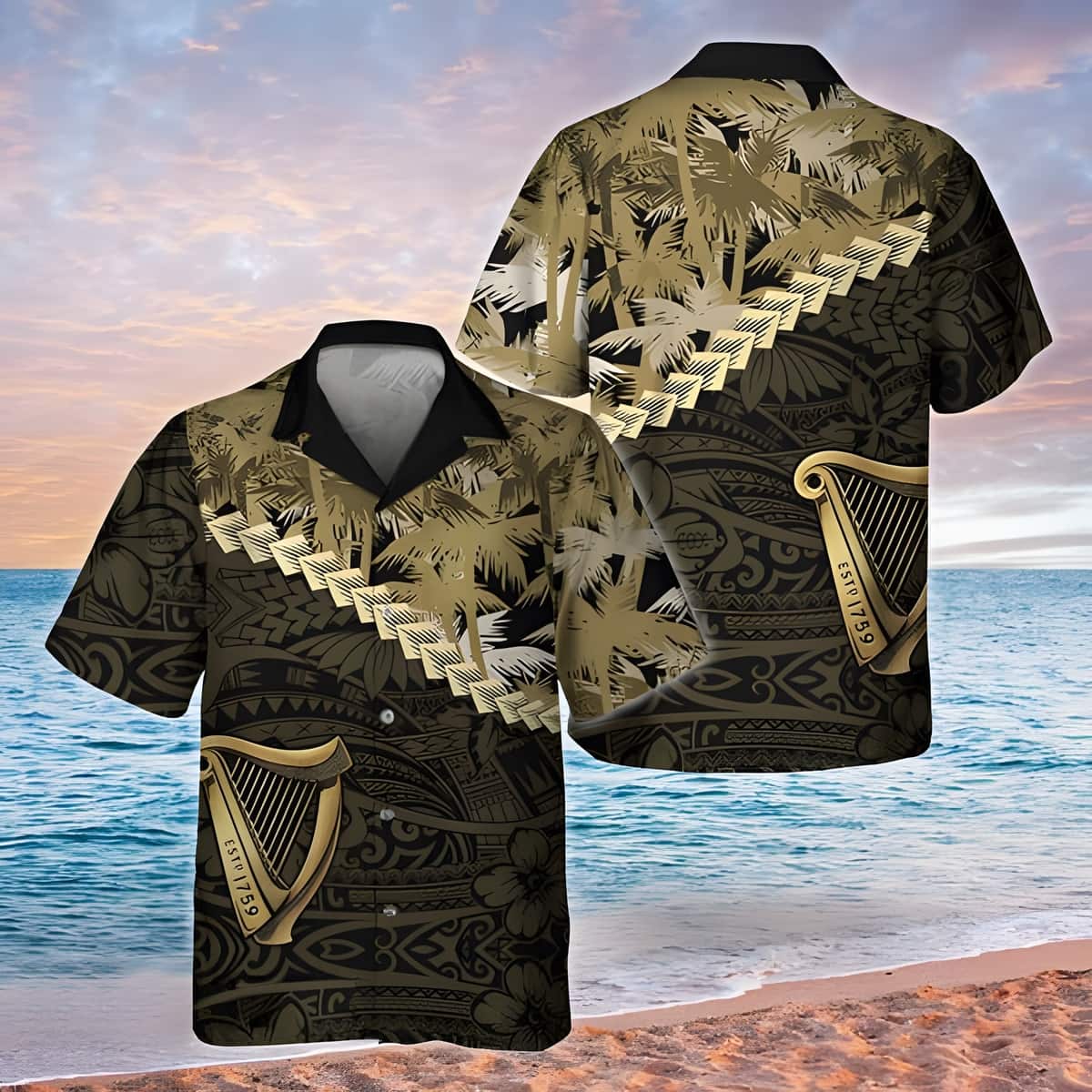 Guinness Beer Hawaiian Shirt Palm Tree Blend Polynesian Pattern Guinness Beer Hawaiian Shirt Palm Tree Blend Polynesian Pattern