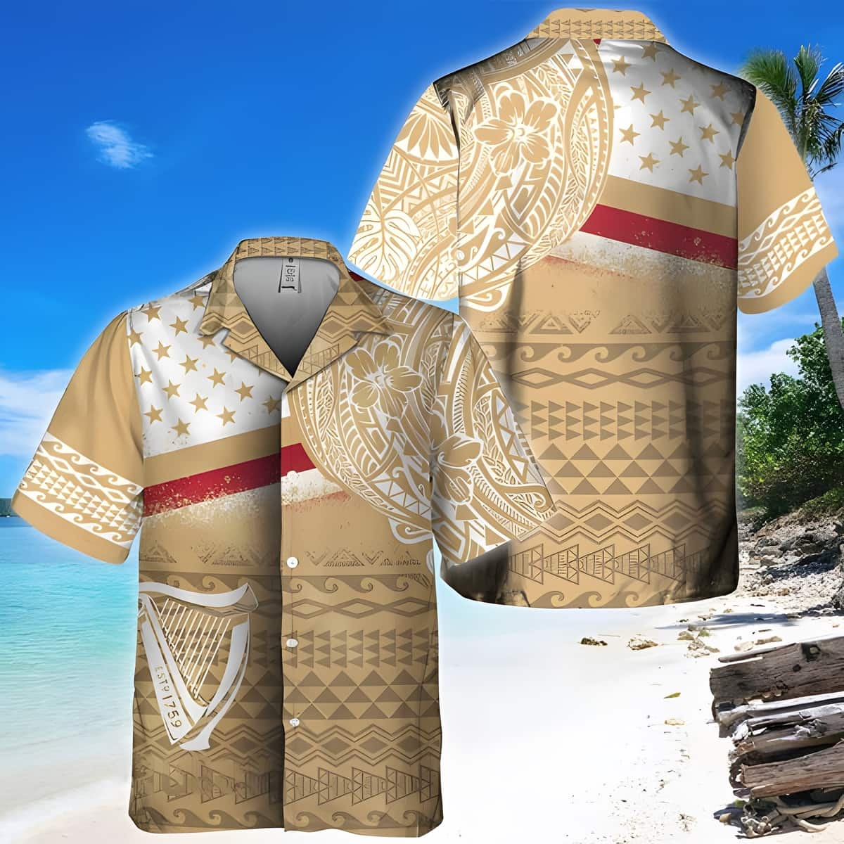 Guinness Beer Hawaiian Shirt Polynesian Pattern Gift For Beach Lovers