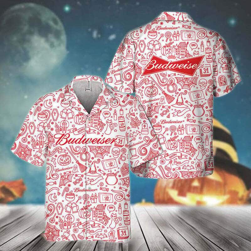 Happy Halloween Doodle Art Budweiser Hawaiian Shirt Beer Lovers Gift