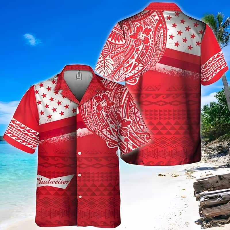 Red Aloha Budweiser Beer Hawaiian Shirt Polynesian Pattern Red Aloha Budweiser Beer Hawaiian Shirt Polynesian Pattern