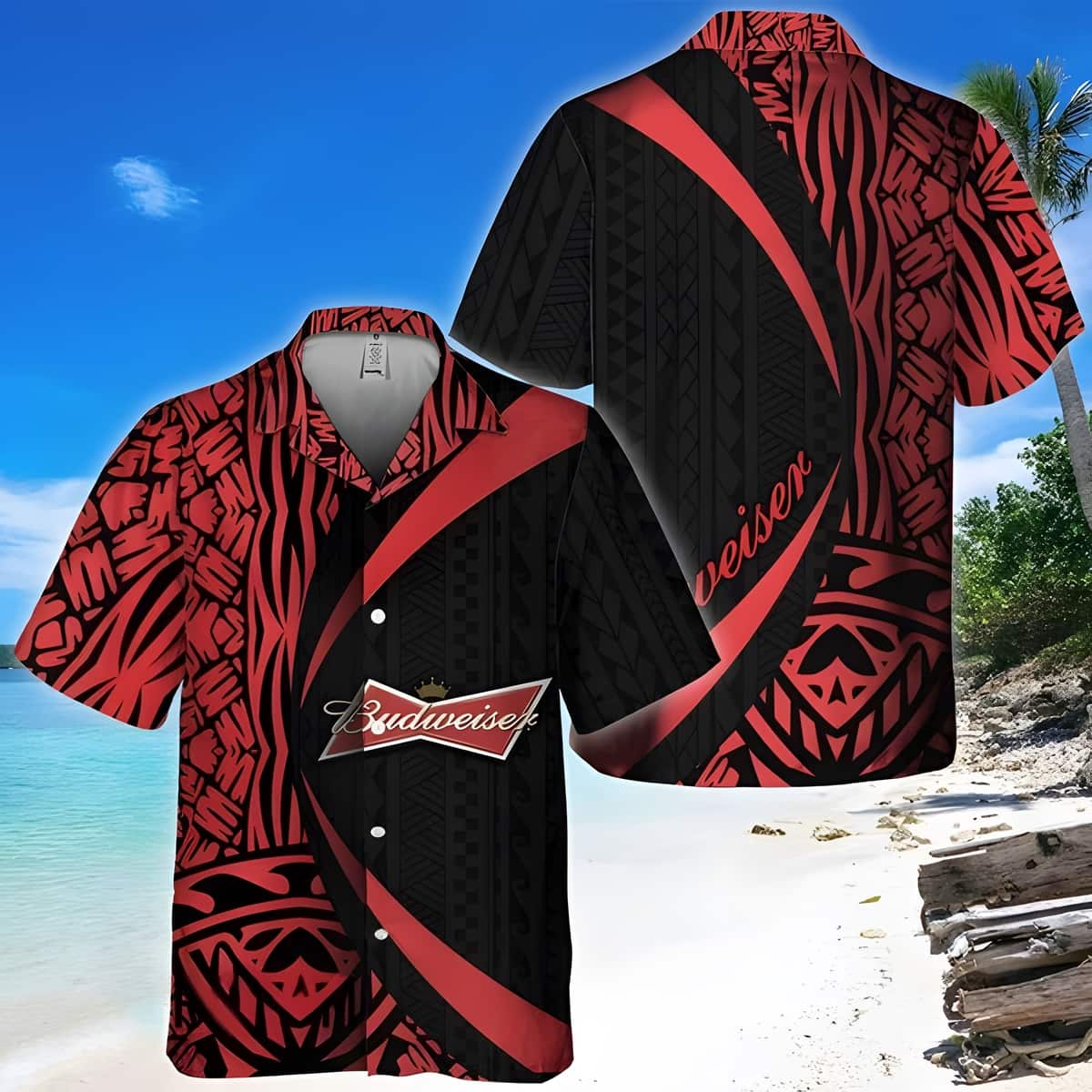 Polynesian Samoan Pattern Budweiser Beer Hawaiian Shirt