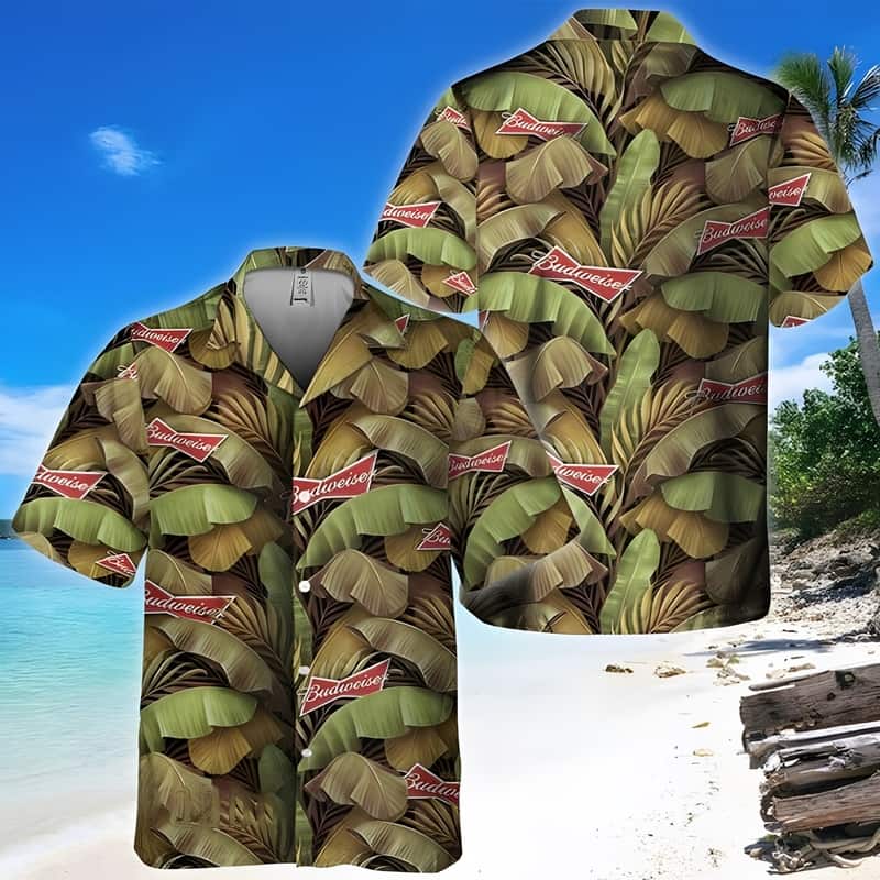 Budweiser Beer Hawaiian Shirt Banana Leaves Gift For Beach Trip Budweiser Beer Hawaiian Shirt Banana Leaves Gift For Beach Trip
