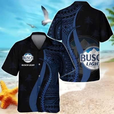 Busch Light Beer Hawaiian Shirt Blue Polynesian Pattern Busch Light Beer Hawaiian Shirt Blue Polynesian Pattern