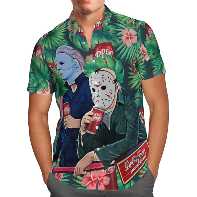 Halloween Michael Myers Vs Jason With Dr Pepper Beer Hawaiian Shirt