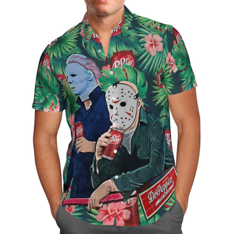 Halloween Michael Myers Vs Jason With Dr Pepper Beer Hawaiian Shirt Halloween Michael Myers Vs Jason With Dr Pepper Beer Hawaiian Shirt