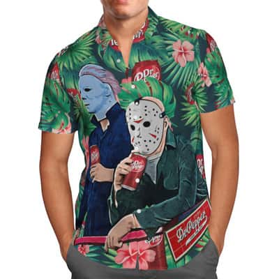 Halloween Michael Myers Vs Jason With Dr Pepper Beer Hawaiian Shirt Halloween Michael Myers Vs Jason With Dr Pepper Beer Hawaiian Shirt
