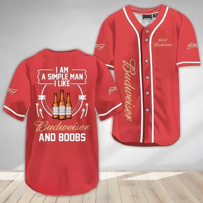 I Am Simple Man I Like Budweiser Beer And Boobs Baseball Jersey I Am Simple Man I Like Budweiser Beer And Boobs Baseball Jersey