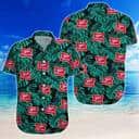 Miller High Life Hawaiian Shirt Black Aloha Green Palm Leaves