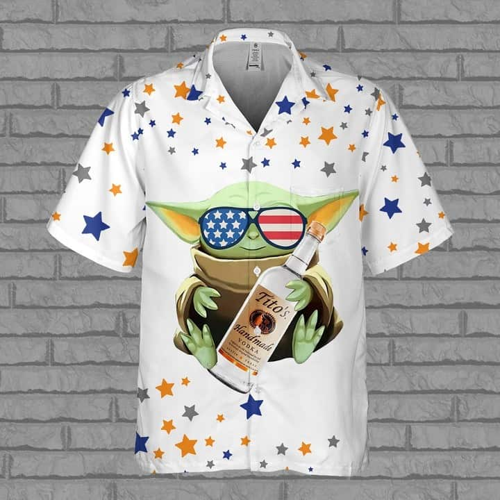 Baby Yoda Star Wars Loves Tito’s Handmade Vodka Hawaiian Shirt