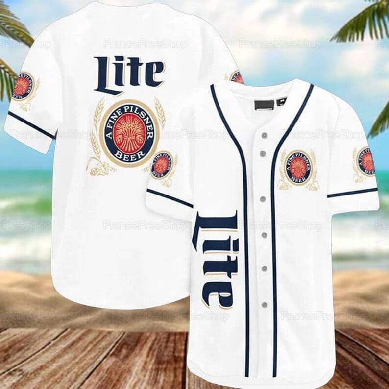White Miller Lite Baseball Jersey Father's Day Gift For Sports Lovers White Miller Lite Baseball Jersey Father's Day Gift For Sports Lovers