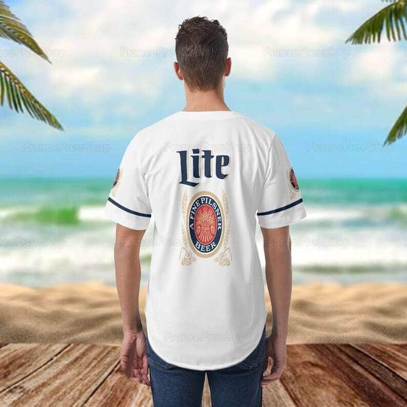 White Miller Lite Baseball Jersey Father's Day Gift For Sports Lovers White Miller Lite Baseball Jersey Father's Day Gift For Sports Lovers