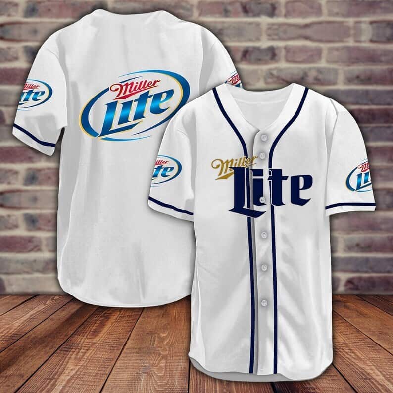 White Miller Lite Baseball Jersey Gift For Sports Lovers White Miller Lite Baseball Jersey Gift For Sports Lovers