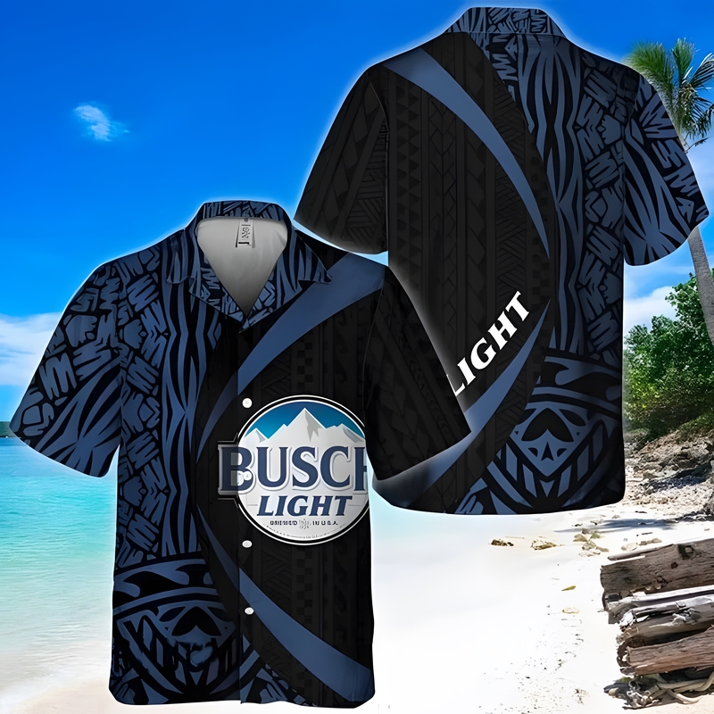 Busch Light Hawaiian Shirt Polynesian Samoan Pattern All Over Print Busch Light Hawaiian Shirt Polynesian Samoan Pattern All Over Print